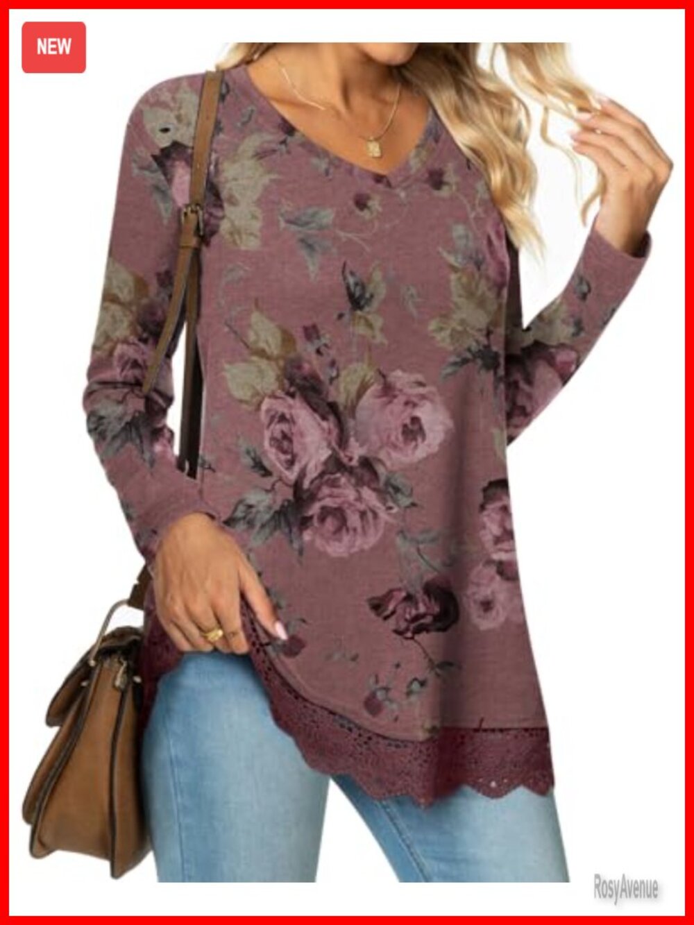 Women's Long Sleeve V-Neck Tunic Blouse Loose Fit Stretchy Floral Casual